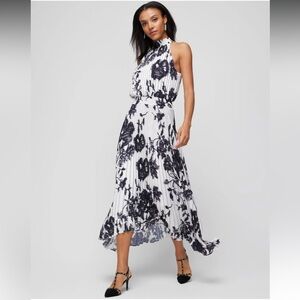 White House Black Market Pleated Midi Halter Dress Floral 6P Petite NWT